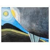 American Modernist Tempera Paper Signed Illegibly