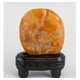 Chinese Shoushan Stone Carved Boulder with Stand