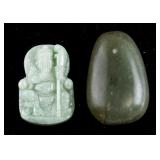 Chinese Green Jade Guan Gong Pendant and Boulder