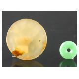 Chinese Green Jadeite Pendant & Old Agate Pendant