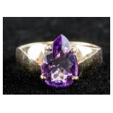 14K Gold Ring with Pear Cut Purple Stone