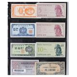Eight Assorted East and Southeast Asian Banknotes