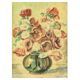 German School Watercolor on Paper Still Flowers