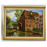 Oil on Canvas Watermill House Landscape Dated 39