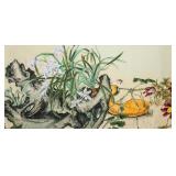 Chinese Watercolor Bird and Orchid on Paper Roll