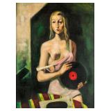 Oil on Canvas Nude Portrait Signed CH 41