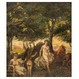 Oil on Canvas Myth Scene Unsigned with Inscription