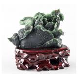 Chinese Hetian Green Jade Cabbage with Wood Stand