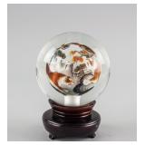 Chinese Tiger Crystal Ball with Wood Stand