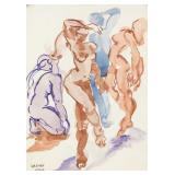 Bela Kadar Hungarian Modernist Watercolor on Paper