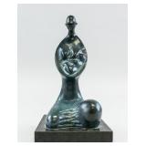 European Bronze Mother Baby Statue Signed
