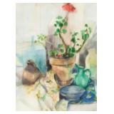 Watercolor on Paper Still Life Flowers Dated 