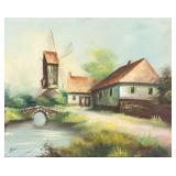 Signed Illegibly Oil on Canvas Landscape Hamlet