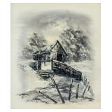 Oil on Canvas Signed Illegibly Landscape Barn