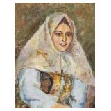 Oil on Canvas Portrait Russian Woman Signed Verso