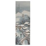 Mei Sheng Chinese Watercolor Winter Scene Scroll