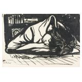 German Expressionist Ink on Paper Signed Illegibly