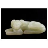 Chinese Green Jade Carved Dog Toggle