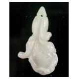 Burma Fine White Jadeite Carved Flower Pendant