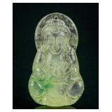 Burma Icy Yellow Jadeite Carved Guanyin Pendant