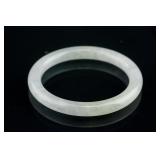 Burma Icy White Jadeite Carved Bangle