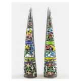 Two Chinese Cloisonne Fingernail Guards Floral