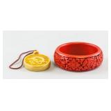 Two Assorted Chinese Lacquer Pendant and Bangle