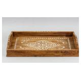 Wooden Tray with Inlaid Floral Pattern