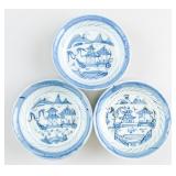 Three 18th C Chinese Blue & White Porcelain Plates