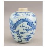 Chinese Blue & White Porcelain Dragon Jar