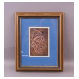 Vintage Framed Copper Carved Art Wall Hanging