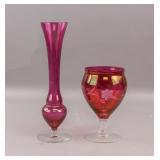 Vintage Cranberry Glass Bud Vase & Goblet