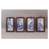 Chinese B&W Porcelain Plaques by Wang Dafan 4pc