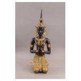 19c Thai Gilt Bronze Carved Kneeling Buddha