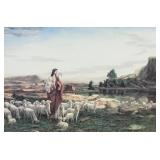 Litho on Paper Shepherd Jesus and Lambs