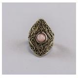 Vintage Filigree Metal Pink Stone Ring