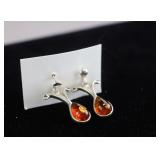Vintage Sterling Silver Amber Earrings 2pc