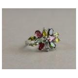 Marquise Multicolored Gemstones 925 Silver Ring