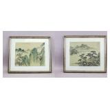 Chinese WC & Ink on Silk Signed w/ Red Seal 2pc