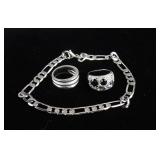 Vintage Figaro-style Link Chain Bracelet & Rings