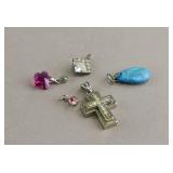 Vintage Silver-plated & Gemstones Pendants 5pc