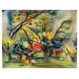 Joan Miro Spanish Abstract Oil on Suede Paper 