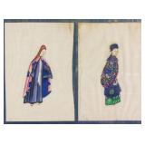 Pair Chinese Watercolour Painting on Paper Framed