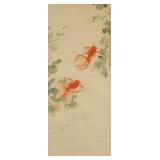 Chinese Watercolor on Paper Scroll Stamped