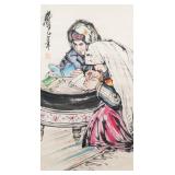 Huang Zhou 1925-1997 Chinese Watercolor Girls