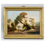 Oil on Canvas XVIII / XIV Landscape Scene Donkey