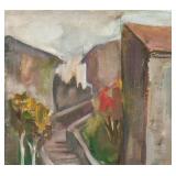 American-Russian Oil on Board Alley Landscape