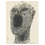 Polish Surrealist Ink on Paper Signed Illegibly