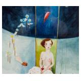 Canadian Watercolor Woman Painting Framed 2008