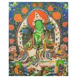 Green Tara Tanka on Cloth